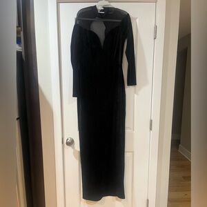 Sheer top, black velvet dress!